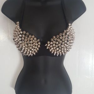 Silver Spiked Bra
